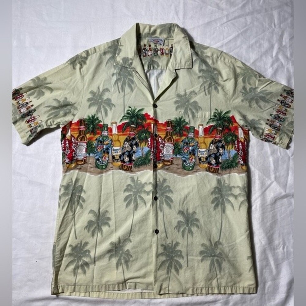Vintage Pacific legend apparel Hawaiian Beers wrap around short sleeve shirt XL